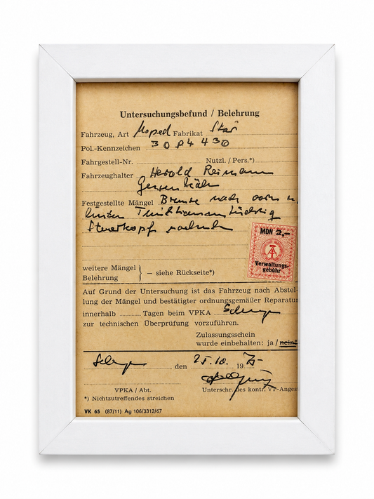 Original DDR Mängelschein